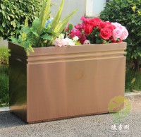 戶外拉（lā）絲玫瑰金不鏽鋼方形花盆（pén）