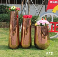 室內鏡麵玫瑰金不鏽鋼花盆（pén）組合