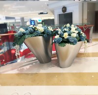 室內商場斜口不鏽鋼花盆組合