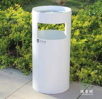 噴塑白色圓柱（zhù）形不鏽鋼果皮箱