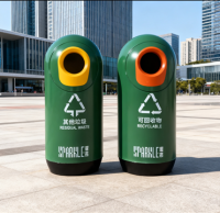 圓柱形組合式玻璃鋼91蝌蚪九色垃圾桶落地紀實